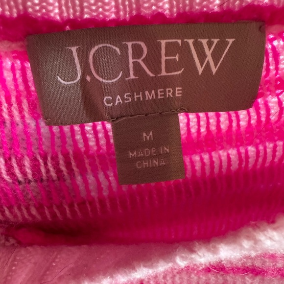 J. Crew Cashmere Hot Pink & Light Pink Striped Button-Shoulder Sweater - Picture 2 of 2